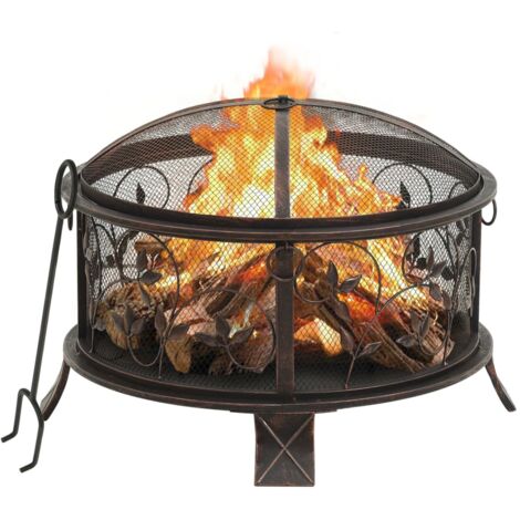 Rustic Fire Pit with Poker 67.5 cm XXL Steel vidaXL