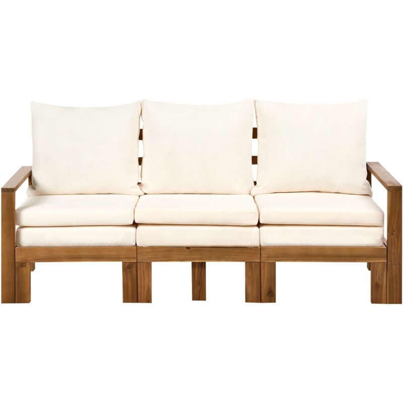 Beliani - Rustic Garden Bench Acacia Wood 190 Cm Multifunctional Convertible Outdoor Sofa Daybed With Light Beige Cushions Brown Isolello