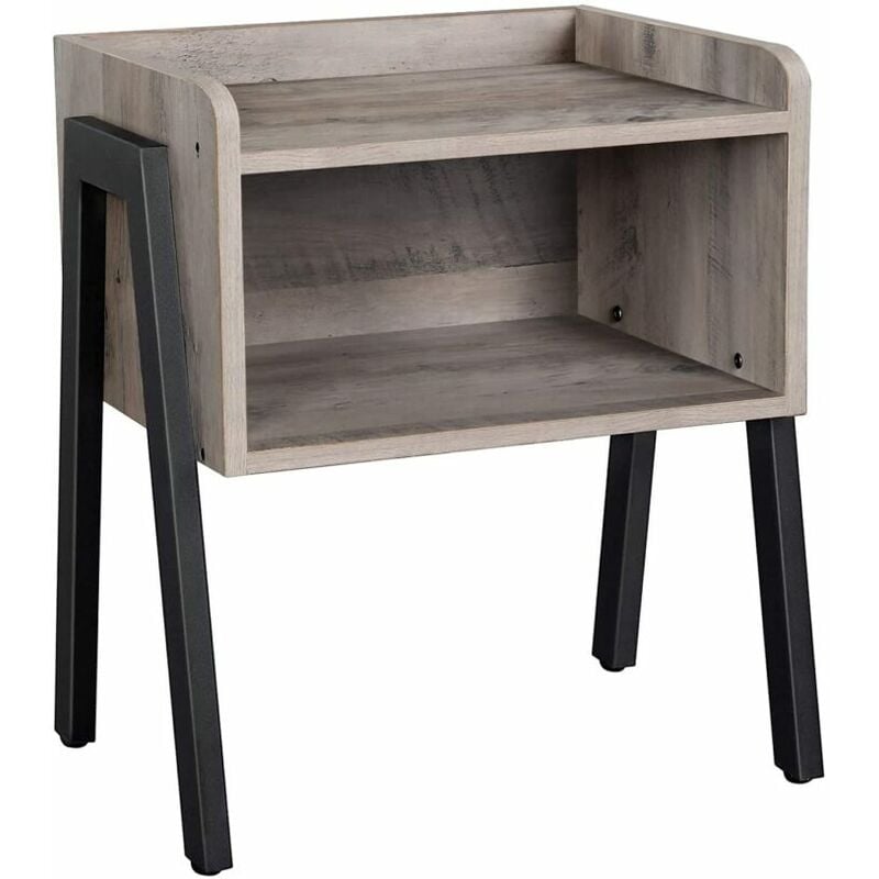 Rustic Grey Side Table with Storage Compartment