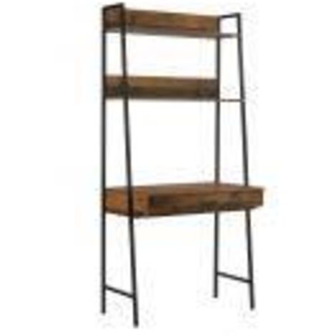 Rustic Industrial Desk With Drawer – Oak Finish Computer Table Metal Modern
