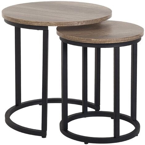 Rustic Modern Set of 2 Nesting End Tables Metal Frame Dark Wood Dixie - Dark Wood