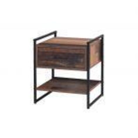 Rustic Nightstand With 1 Drawer And Open Shelf In Oak And Iron Metal Modern