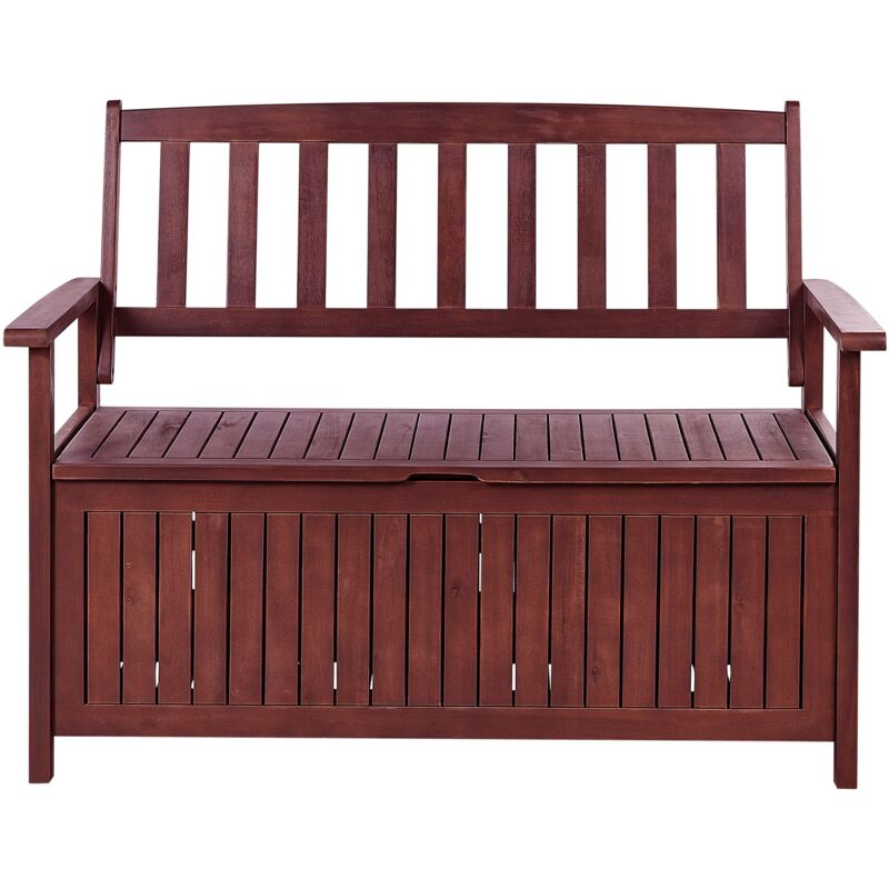 Beliani Garden Bench Sovana 120 Cm With Storage Acacia Wood Dark Red