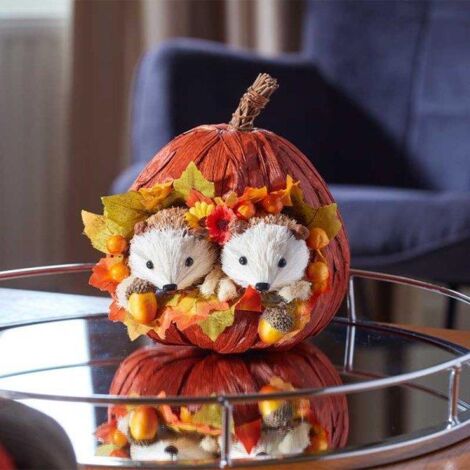Rustic Seasonal Hedgehog Ornament Autumn Raffia Pumpkin Decoration 18cm Fall Home Halloween Décor