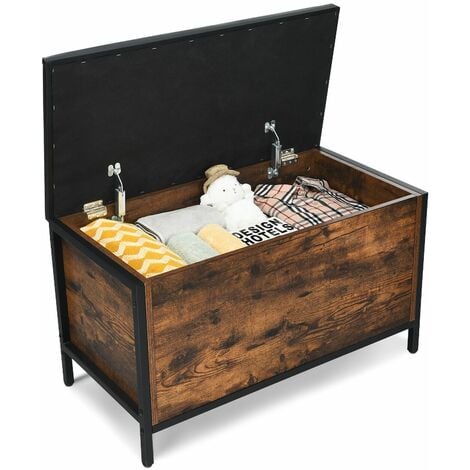 main image of "Rustic Shoe Changing Bench Flip Top Storage Ottoman Bed End Stool w/ Padded Seat"