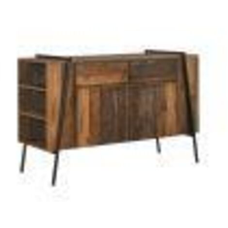 Rustic Sideboard with 2 Doors and 2 Drawers Industrial Style Storage Oak Metal