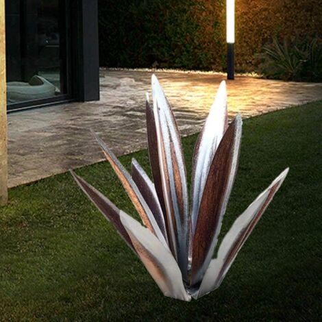 CHOYCLIT Rustic Tequila Sculpture - Art Decoration Statue Home Decor, Garden Figurines, 9 Leaves, Metal Agave Plants for Outdoor Yard - 55cm Silver