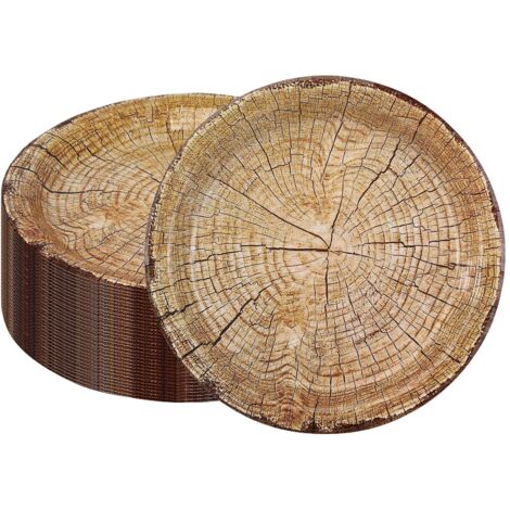 Rustic Wood Effect Paper Plates Forest Theme Party Decoration Pack of 50