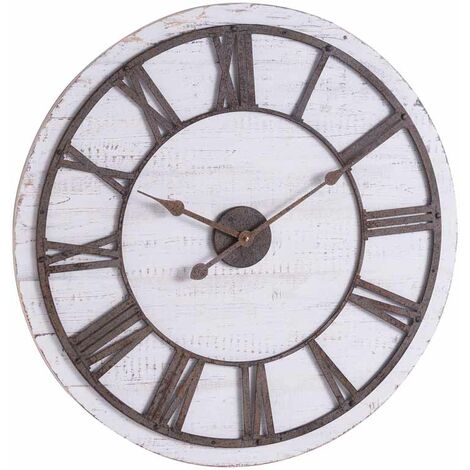 Rustic Wooden Clock with Aged Numerals and Hands - Wood - L4 x W68 x H68 cm