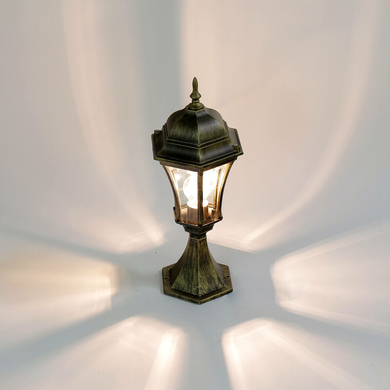 Image of Licht-erlebnisse - Lampada da terra per giardino dal design rustico in alluminio 50 cm lampioncino per esterni IP44 - Oro antico