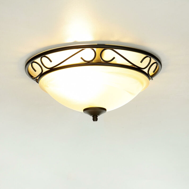 Image of Lampada da soffitto dal design rustico nero in vetro bianco alabastro Plafoniera da soffitto - nero opaco, bianco