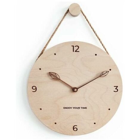 Rustikale 30 cm große Wanduhr aus Holz für die Inneneinrichtung. Dekorative analoge Wanduhr für Wohnzimmer, Schlafzimmer, Küche, Büro und Bauernhaus. Zeiger mit Blattmuster.