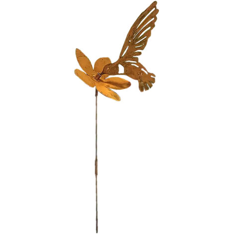 Rustikale antike Gartendekoration aus Metall mit Kolibri und Blumen – Blumentopf-Anhänger für die Terrasse