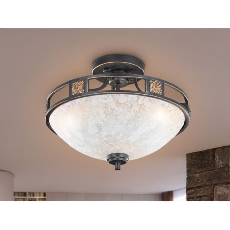 Rustikale LED Deckenleuchte Rostoptik mit Glasschirm Alabasterfarben Ø 42cm