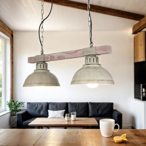 Rustikale Pendelleuchte HAKON in Shabby Weiß Echt Holz