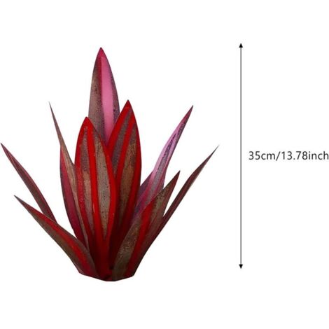 Rustikale rote Agavenskulptur, 35 cm – Art-déco-Statue, Innendekoration, Gartenfigur, Rasenornament, Gartenstecker, Agavenpflanze aus Metall für die Terrasse