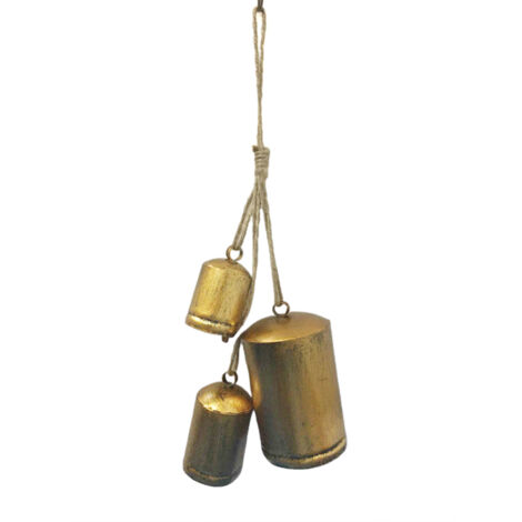 Rustikale Vintage-Glockenanhänger, Weihnachtsdekoration, goldfarbenes Antik-Finish, rustikaler Stil für Kamin, Zuhause, Chalet