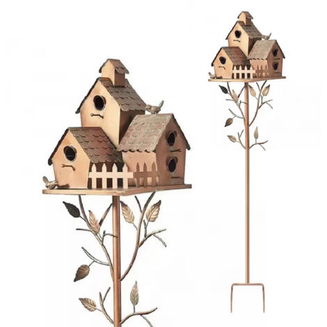 Rustikales dekoratives Vogelhaus aus Metall mit Ständer - Gartenornament Stil E 'Sweetness'