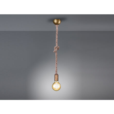 Rustikales LED Schnurpendel aus Hanfseil mit Knoten, Höhe 150cm