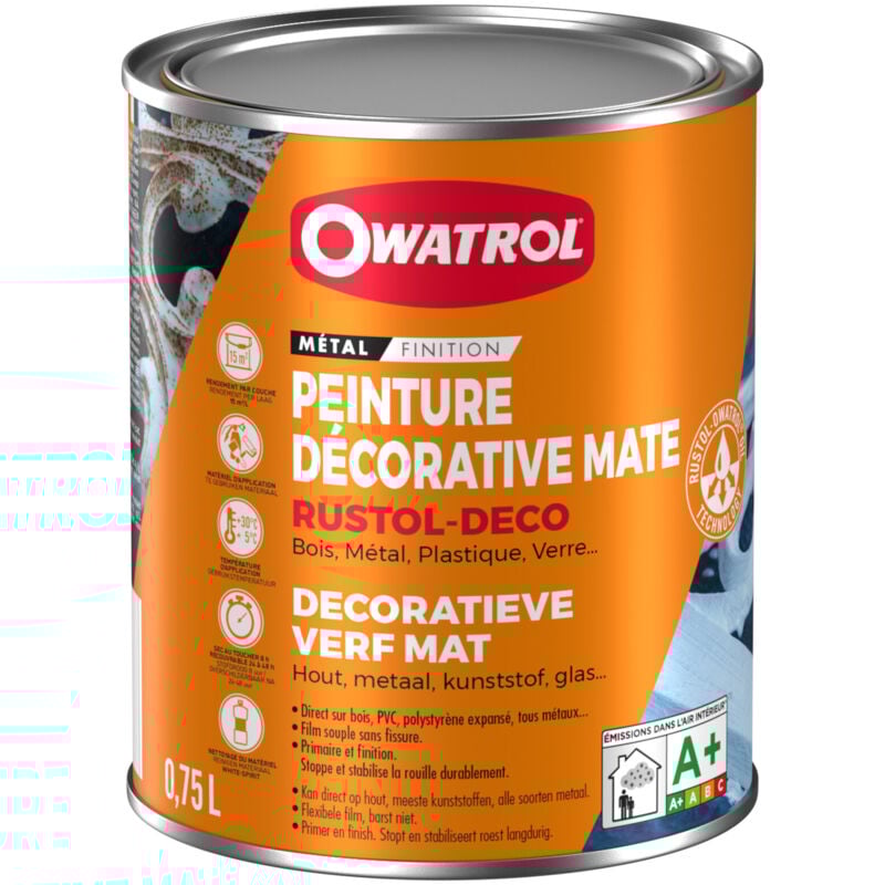 Owatrol - Peinture antirouille décorative rustol deco mat Blanc pur (ral 9010) 0.75 litre