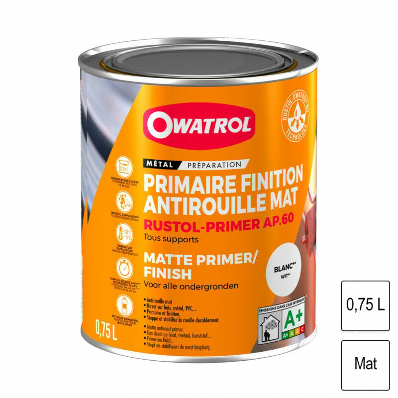 Owatrol - Primaire et finition mat antirouille rustol primer ap 60 Blanc (ow4) 0.75 litre - Blanc (ow4)