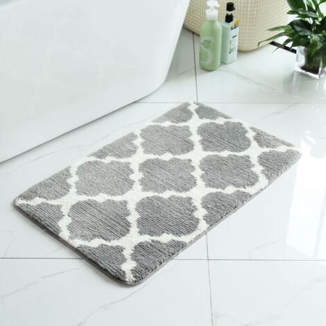 rutschfest Badematte Badezimmerteppich Waschbar Hochflor Badteppich Flauschige Mikrofaser Badvorleger- 40 x 60 cm, Grau