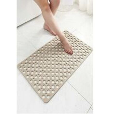 Rutschfeste Anti-Schimmel-Badematte, TPE-Duschmatte, antibakterieller, rutschfester Badezimmerteppich mit Saugnäpfen, Khaki, 43,9 x 74,9 cm.