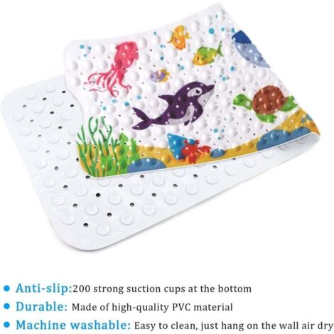 Rutschfeste Badematte, 100 x 40 cm, rutschfeste Badematte, Duschmatte mit Cartoon-Meerestier-Design für Kinder und Babys