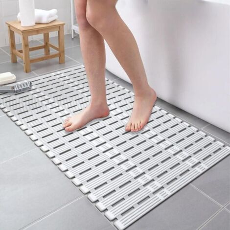 Rutschfeste Badematte 90x40cm Duschmatte mit starken Saugnäpfen, TPE-Schimmelresistente Badematte, BPA- und latexfrei, maschinenwaschbar (Grau-Weiß)