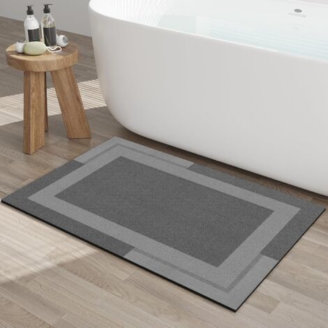 Rutschfeste Badematte, grau, 40 x 60 cm, 1 Stück, Gummirückseite, ultradünne Badematte, schnelltrocknend, super saugfähig, waschbar.