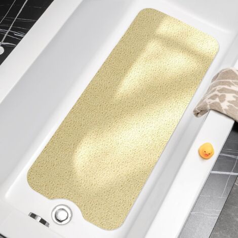 Rutschfeste Badewannenmatte 100 x 40 cm, extra lange rutschfeste Duschmatte, weiche PVC-Luffa-Anti-Rutsch-Badewannenmatte, schnelltrocknende Badematte, ohne Saugnapf, Beige