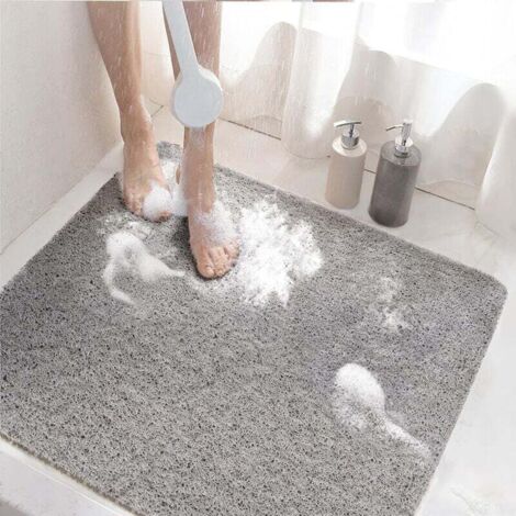 Rutschfeste Duschmatte, 60 x 60 cm, rutschfeste Badematte mit Abfluss, weiche PVC-Luffa-Badematte fürs Badezimmer, schnelltrocknend, grau