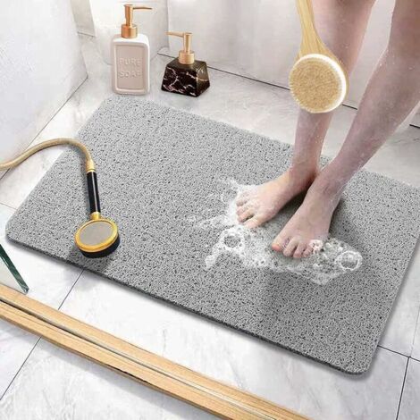 AYYQH Rutschfeste Duschmatte mit Ablauflöchern, schnell trocknend Anti-Schimmel Weiche und bequeme Luffa-Badematte, Massage-Duschmatte für Nassbereiche (40 x 60 cm, grau)