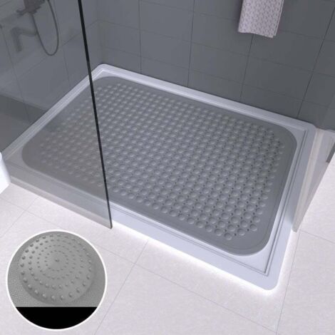 Rutschfeste, quadratische Badematte 80×80 cm, dunkelgrau, Massagemuster, Duschmatte für Bad und WC