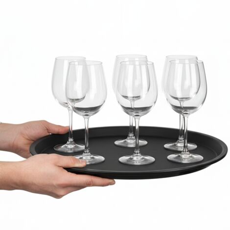 Rutschfeste, schwarze, runde Küchenservierplatte, 36 cm