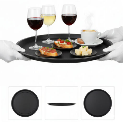 Rutschfeste, schwarze, runde Küchenservierplatte, 41 cm