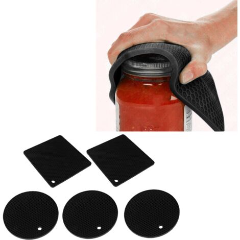Rutschfeste Silikon-Platzsets, 5-teilig, rund und quadratisch, hitzebeständig bis 230 °C, für Töpfe und Tabletts