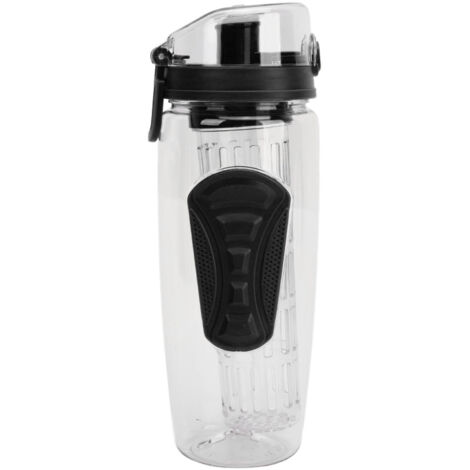 Rutschfeste Wasserinfusionsflasche mit Klappverschluss, auslaufsicher, für Damen und Herren, Schwarz