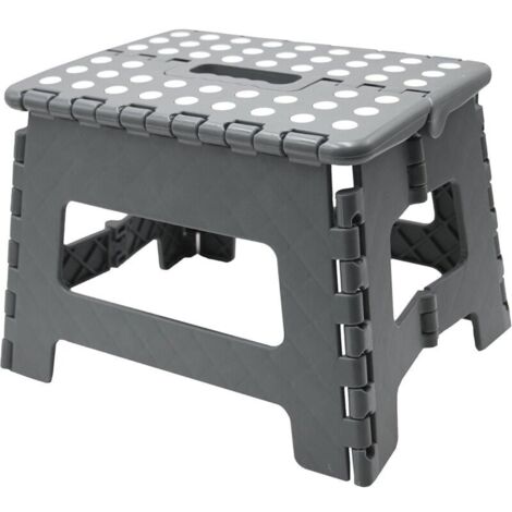 Rutschfester Klapphocker – Leichter Tritthocker für Küche, Bad und Garten – Kunststoff – Belastbar bis 150 kg – mit Griff – Grau