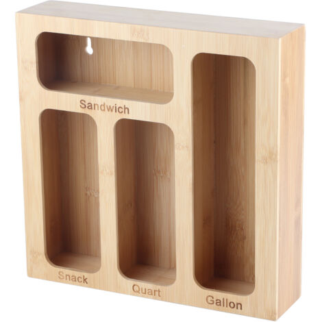 Rutschfester, wandmontierter Aufbewahrungsbeutelhalter mit Holzmaserung für Sandwich- und Viertelbeutel, individuell gestaltet, Modell EcoKitchen, 30 x 30 cm, Braun, 1 Stück