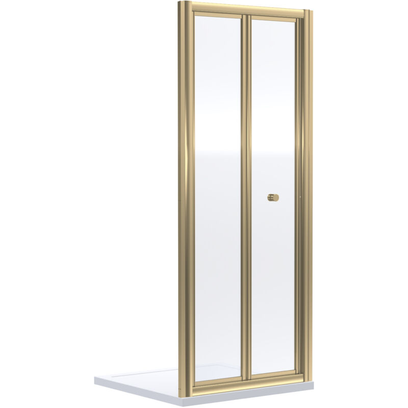 Ruwa 4mm Toughened Safety Glass Bi-Fold Shower Door - 1900 x 800mm - Brushed Brass - Balterley