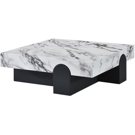 RUYA - Table basse carrée marbre d'ingénierie blanc socle noir