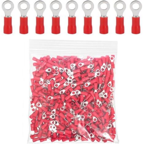 RV1.25 100 Rouge Anneau en cuivre connecteur Terminal isolé 16-22 GA Fil à sertir kit de câble à sertir électrique Outil Rapide M10