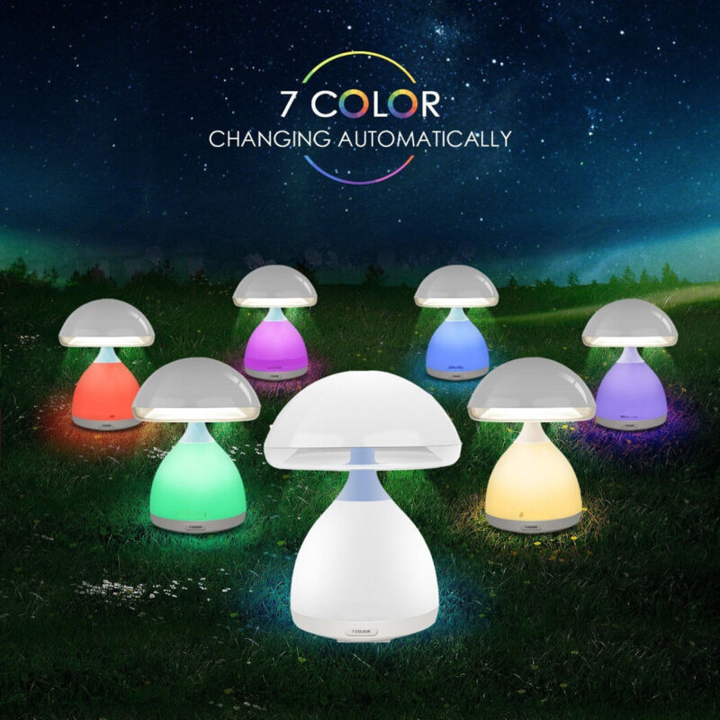 Lampe Champignon Led Rgb, Chromothérapie, 7 Couleurs, Sans Fil, Pour Table De Chevet