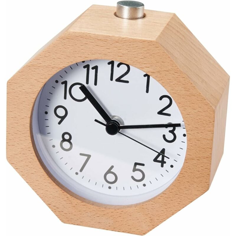 Aougo - Réveil analogique en bois - Sans tic-tac - Avec fonction snooze - Cadran lumineux - Réveil de voyage silencieux - Fonction snooze - Pour la