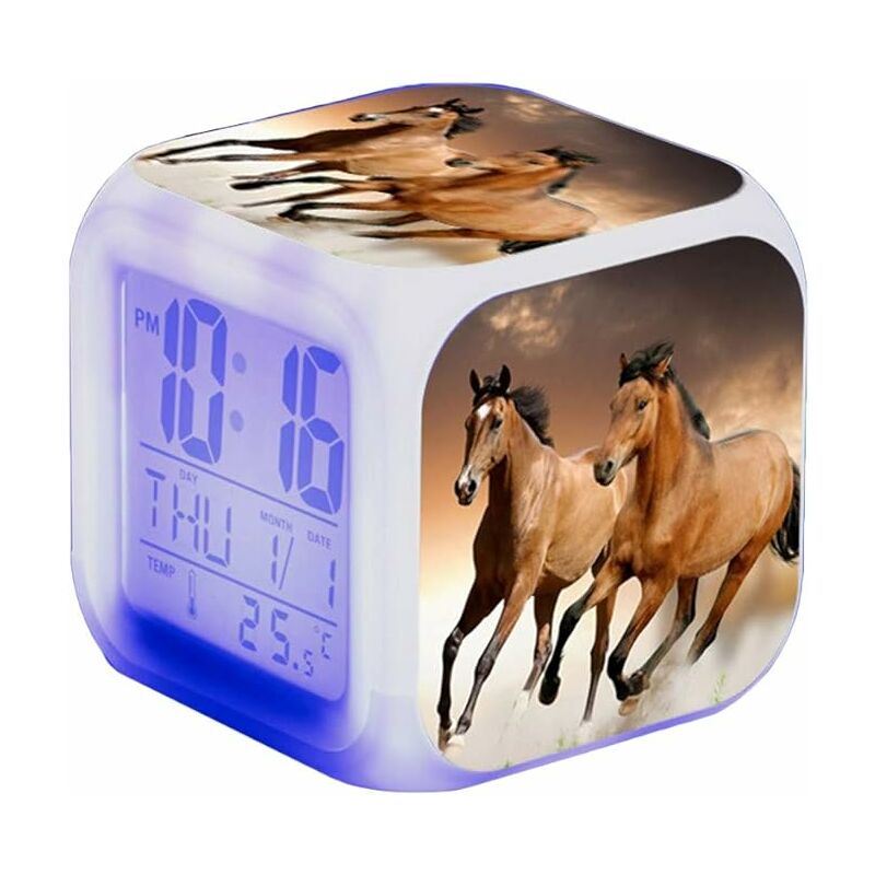 Ahlsen - Réveil cheval - Alarme animale - led - Avec lumière - Brillant dans la nuit - Pour enfants et adultes - Cadeaux D'anniversaire pour Adultes