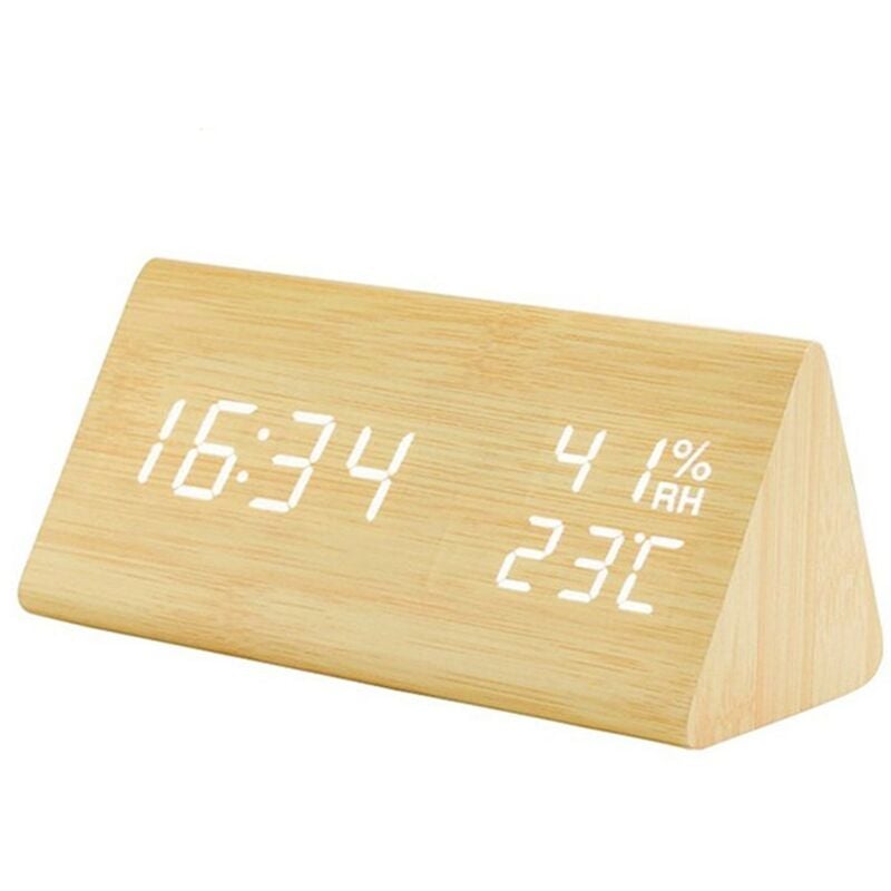 L&h-cfcahl - Réveil en bois triangulaire contrôle du son créatif led température et humidité bois horloge électronique numérique bois blanc lumière
