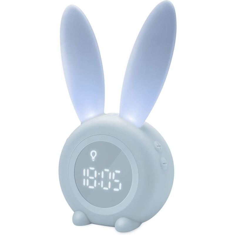 Réveil Matin à Induction en Forme de Lapin Mignon, Intelligent Réglage Automatique de la Lumière de Respiration, Affichage Automatique