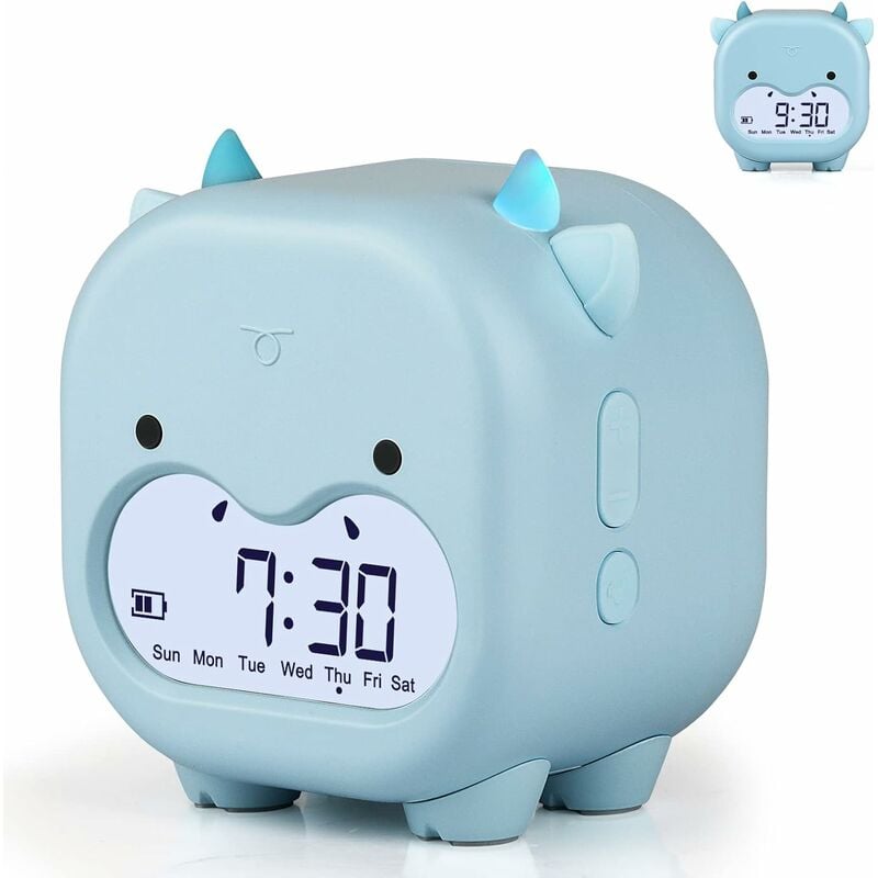 Réveil numérique pour enfant avec veilleuse et 6 sonneries d'alarme, calendrier de la température, en plus de l'horloge pour la maison