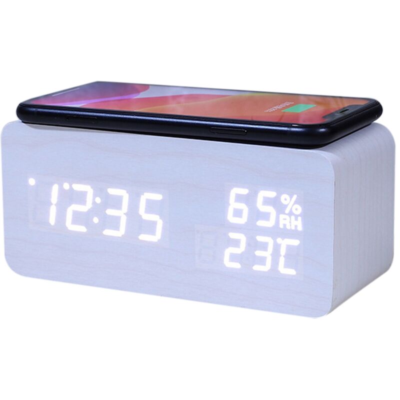 Tlily - RéVeil NuméRique, TempéRature et Humidité RéVeil led Horloge éLectronique TéLéPhone Intelligent Chargeur Sans Fil (Blanc)